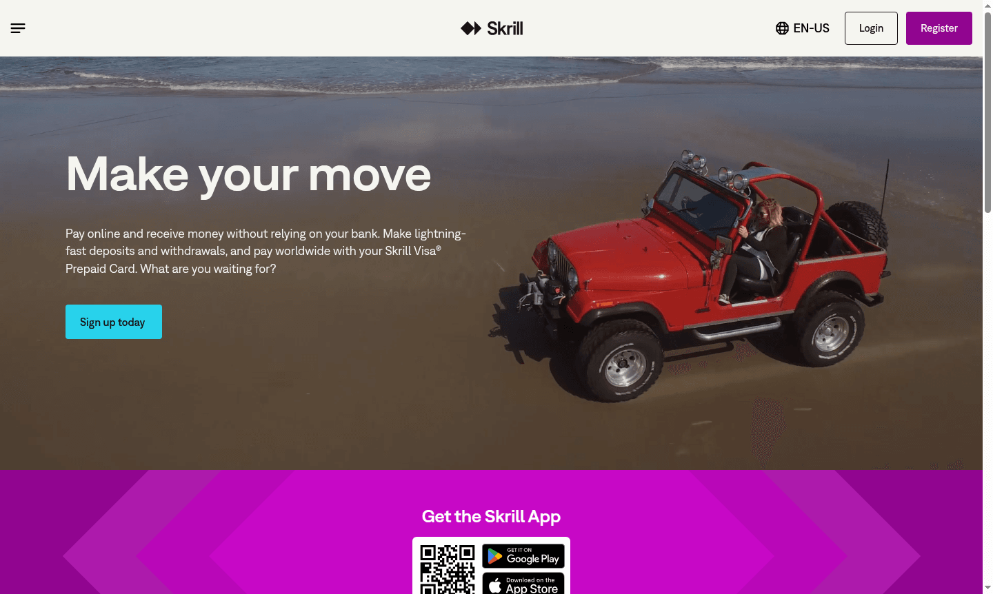 Skrill app interface