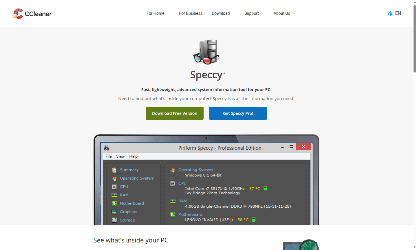 Speccy application interface