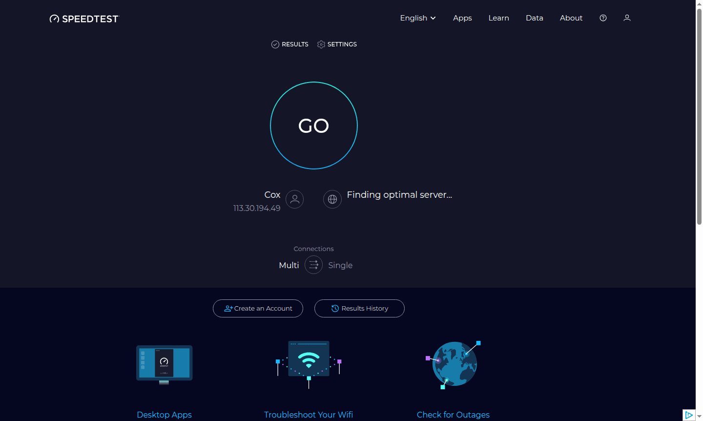 Speedtest tool interface