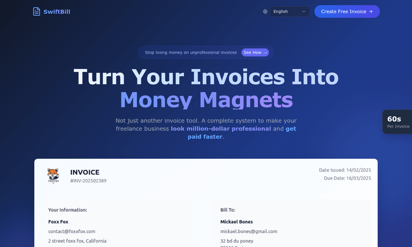 SwiftBill invoice generator interface
