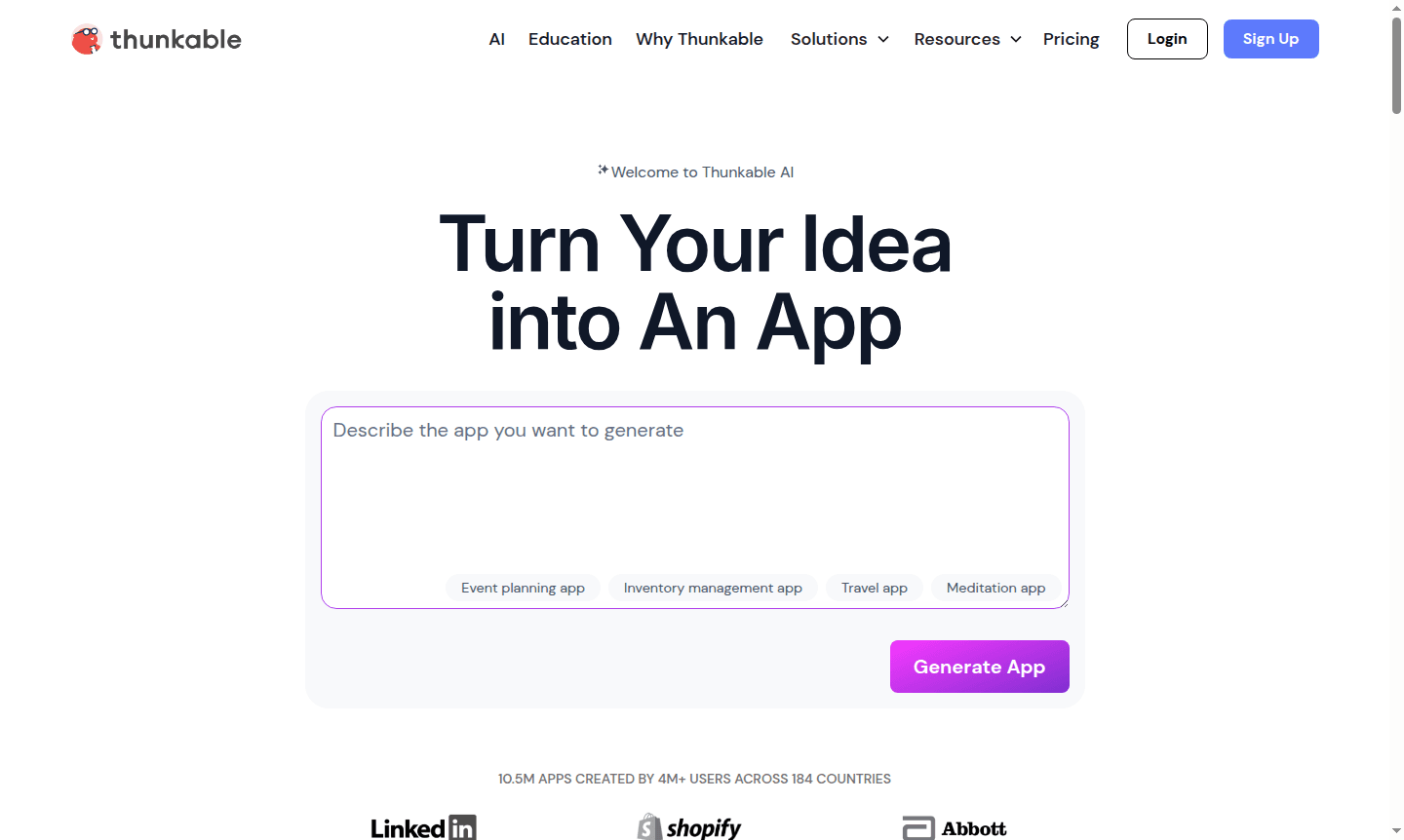 Thunkable app interface