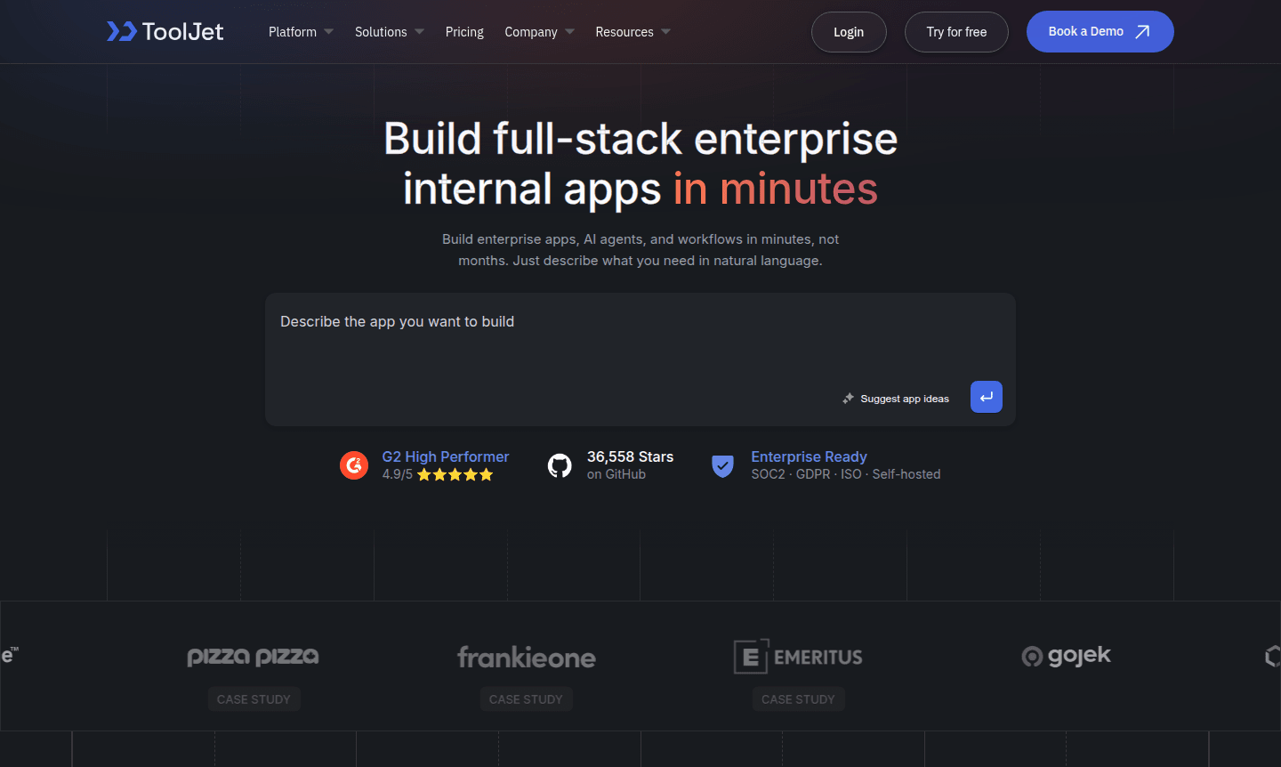 ToolJet thumbnail image showing the application interface and dashboard