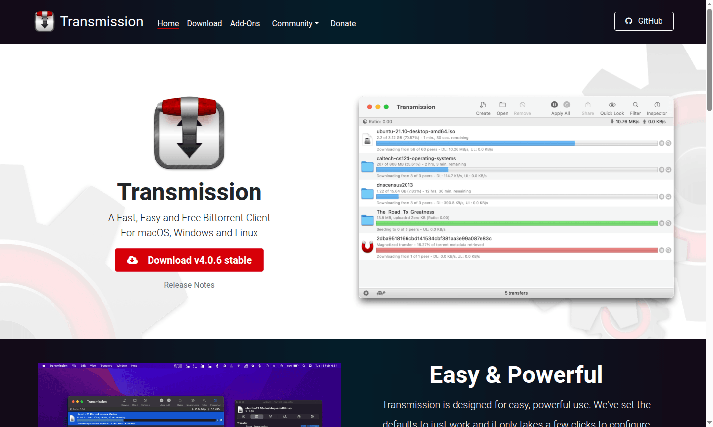 Transmission application screenshot