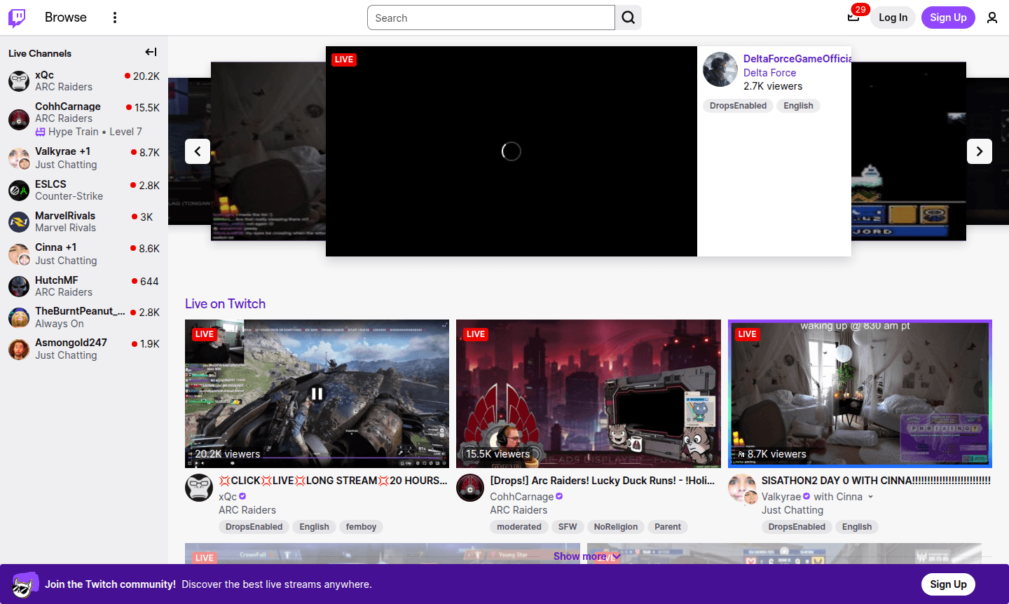Twitch streaming interface