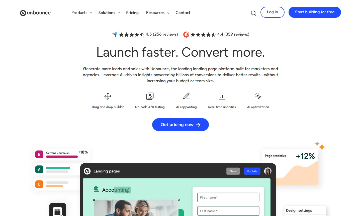 Thumbnail image showcasing Unbounce landing page builder interface