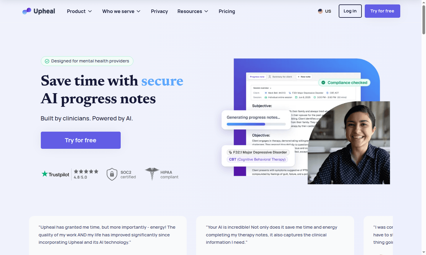 Upheal platform interface