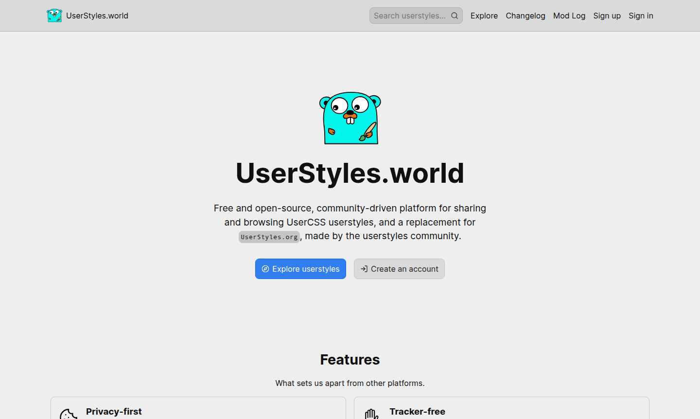 UserStyles.world platform interface