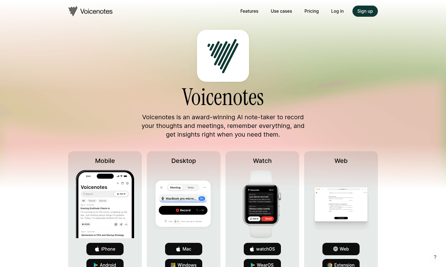 Voicenotes app interface