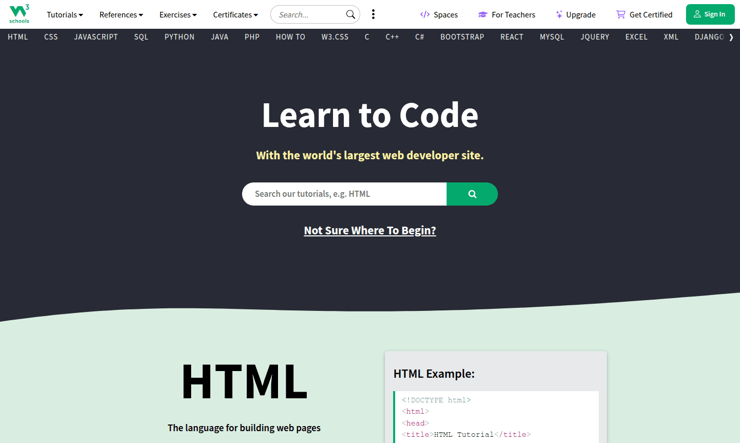 W3Schools tutorial interface