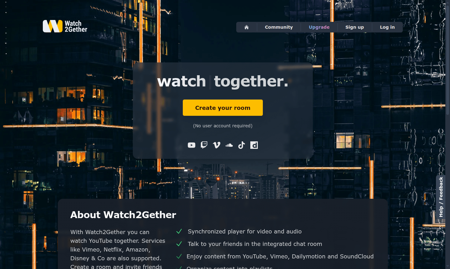 Watch2Gether platform interface