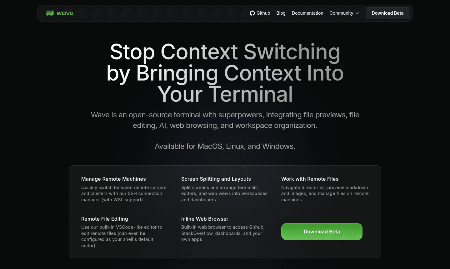 Wave terminal interface screenshot