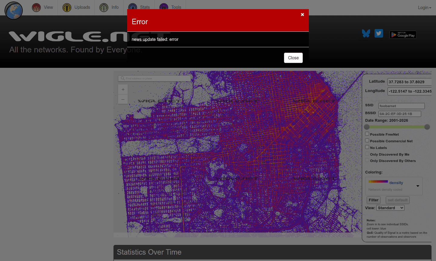 WiGLE platform interface