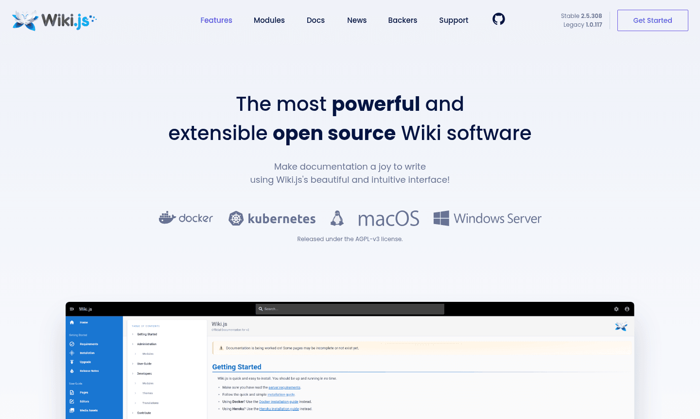 Wiki.js interface thumbnail