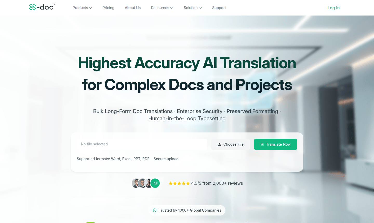 Screenshot of the X-doc AI translation platform interface