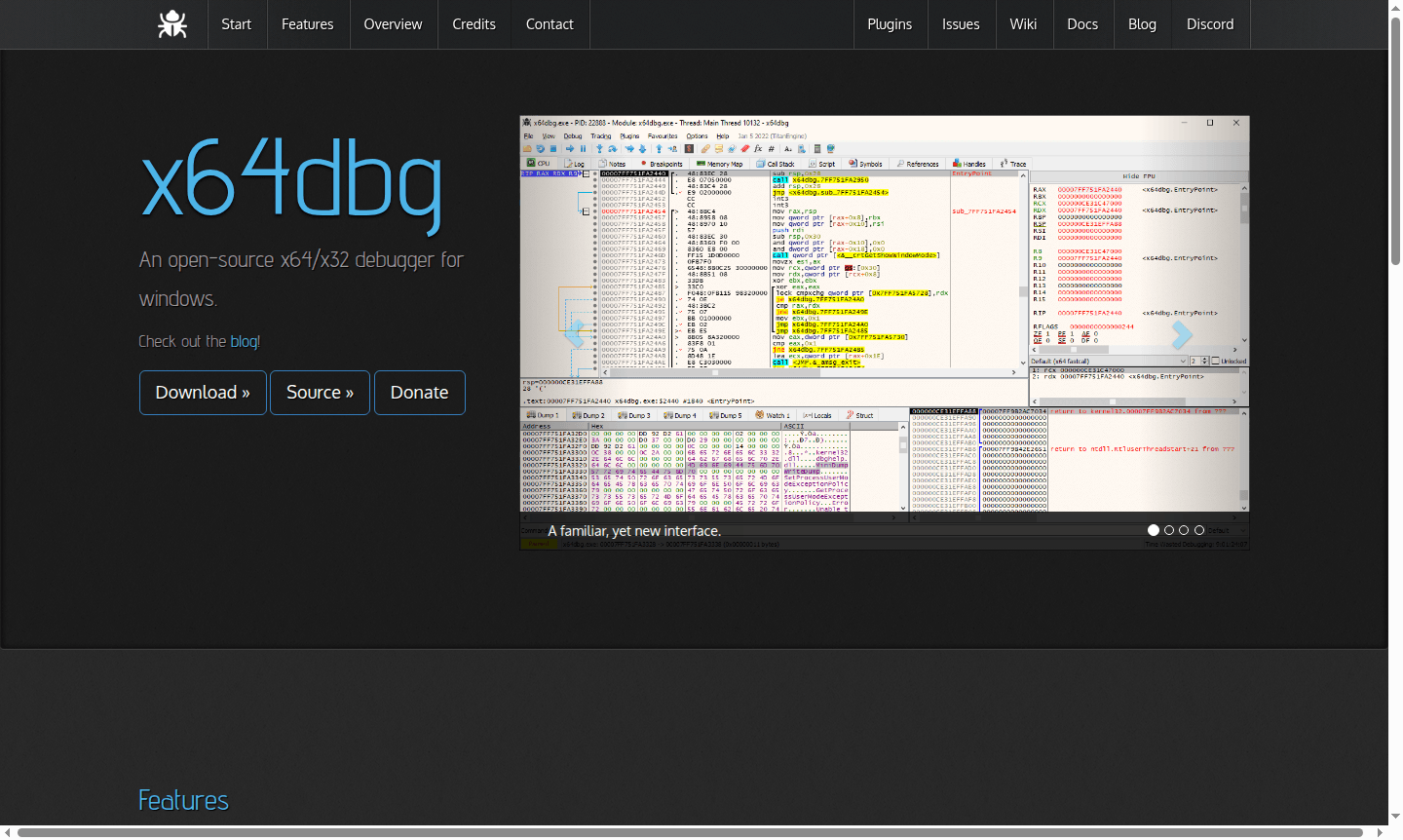 x64dbg debugger interface