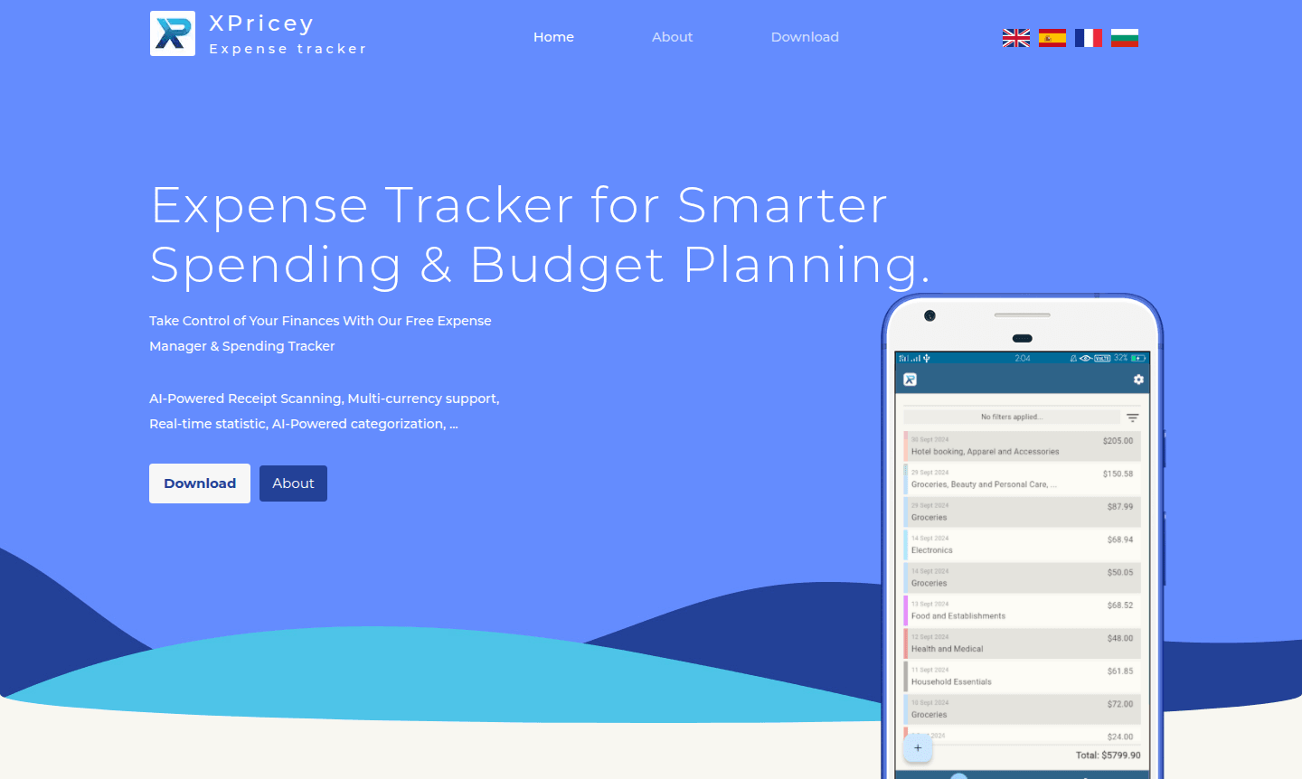 Screenshot of XPricey dashboard showing expense statistics