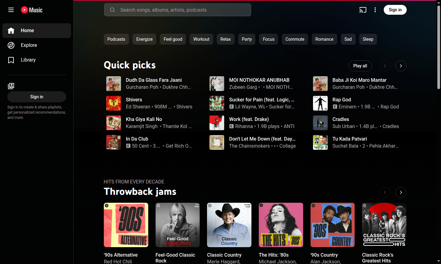 YouTube Music app interface