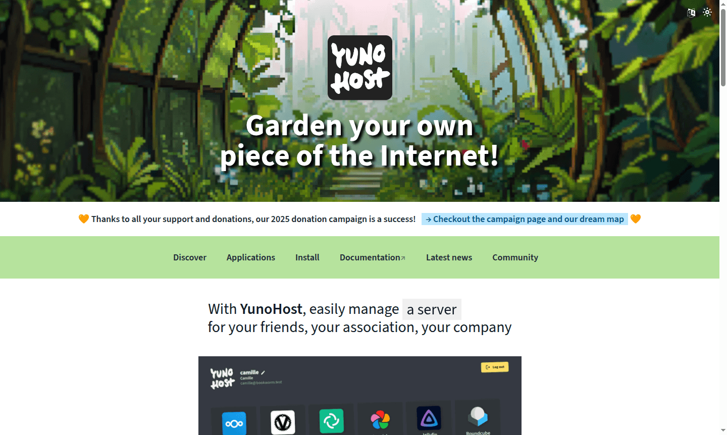 Screenshot of YunoHost web administration panel showing app management