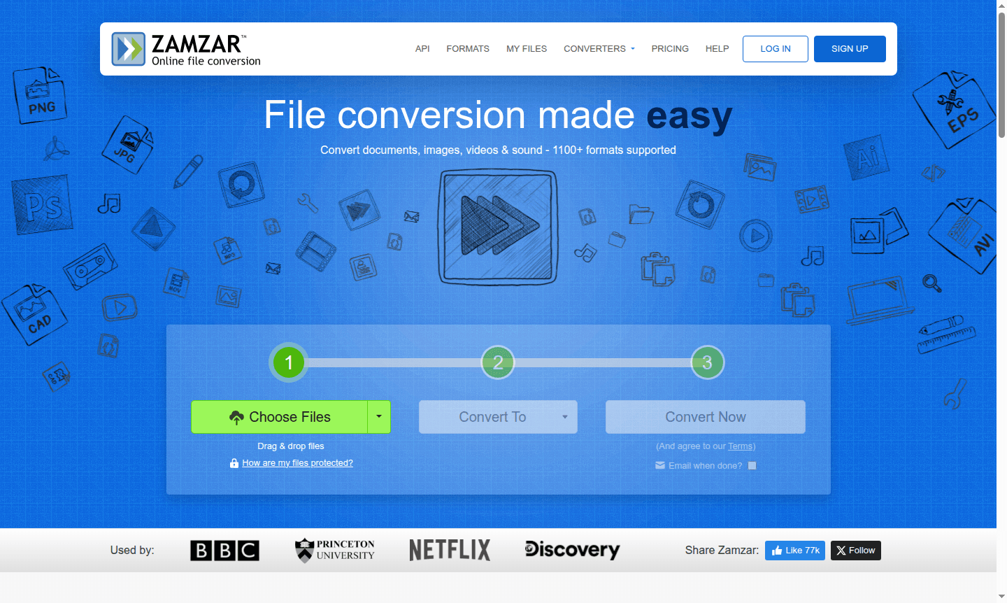 Zamzar online file conversion interface