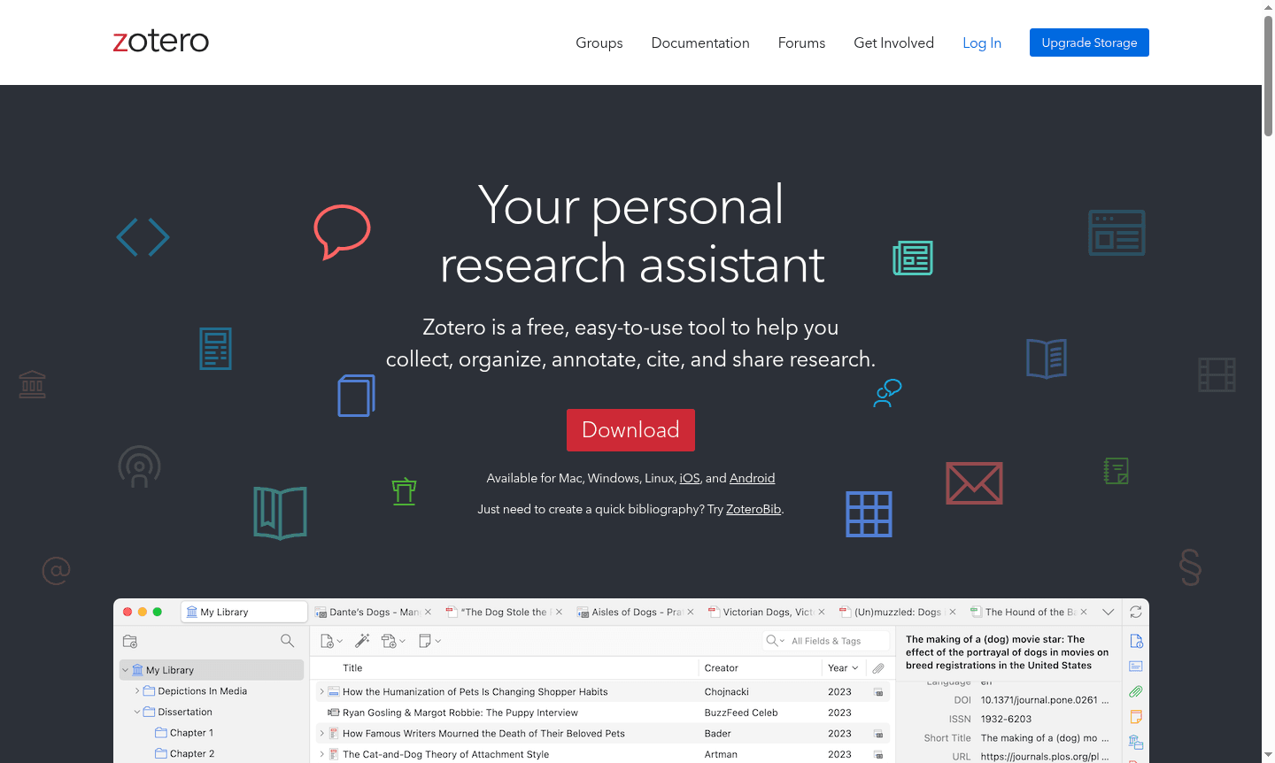 Zotero application interface