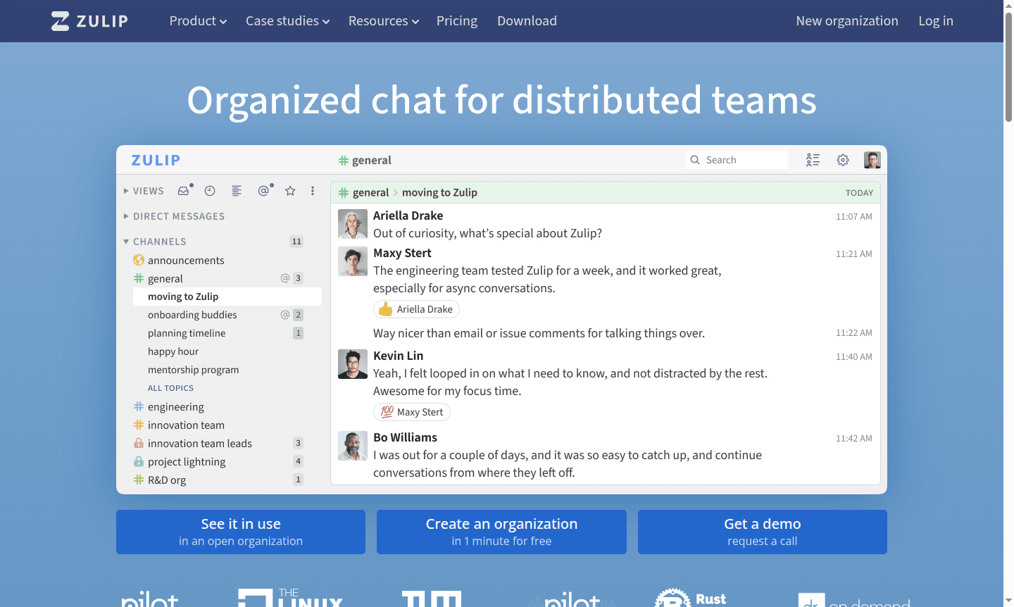 Zulip application interface