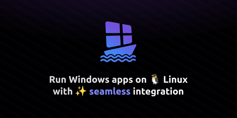 WinBoat 0.9 interface showing Windows applications running on Linux desktop