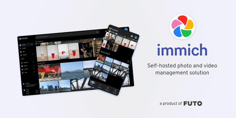 Immich 2.1.0 interface showing photo management features