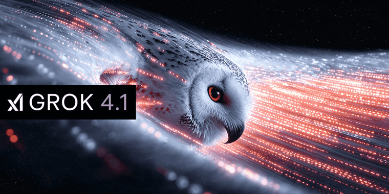 Grok 4.1 AI chatbot interface showing improved performance metrics