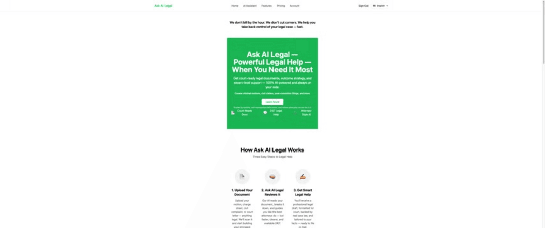 Ask AI Legal platform interface showing AI legal document generation