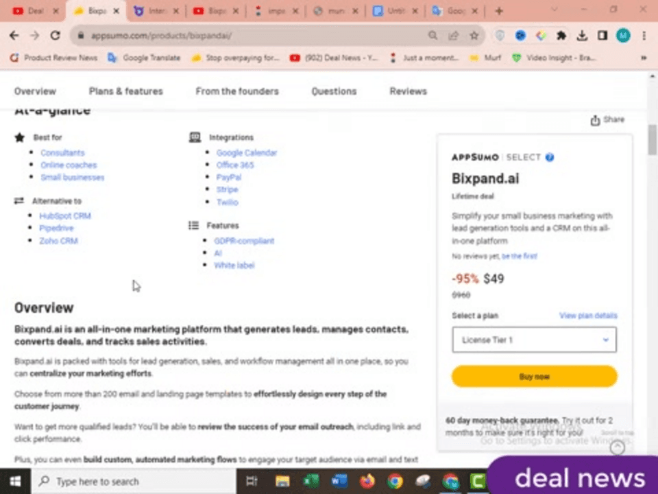 Bixpand AI marketing platform dashboard showing lead management and automation features