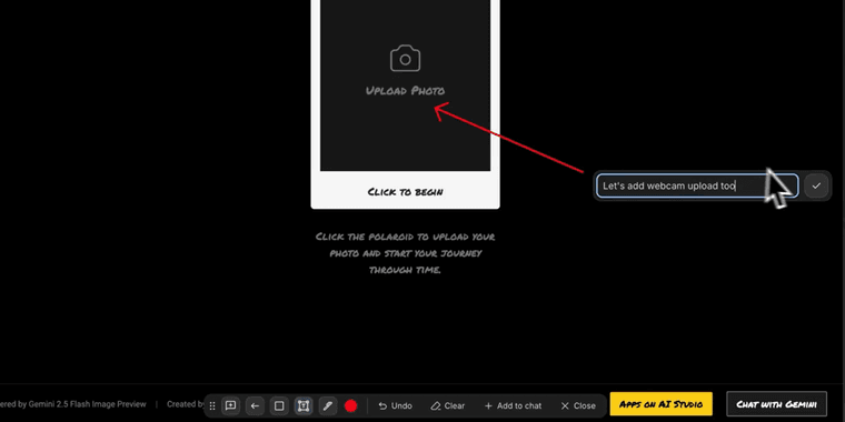 Google AI Studio annotation mode interface showing visual component highlighting