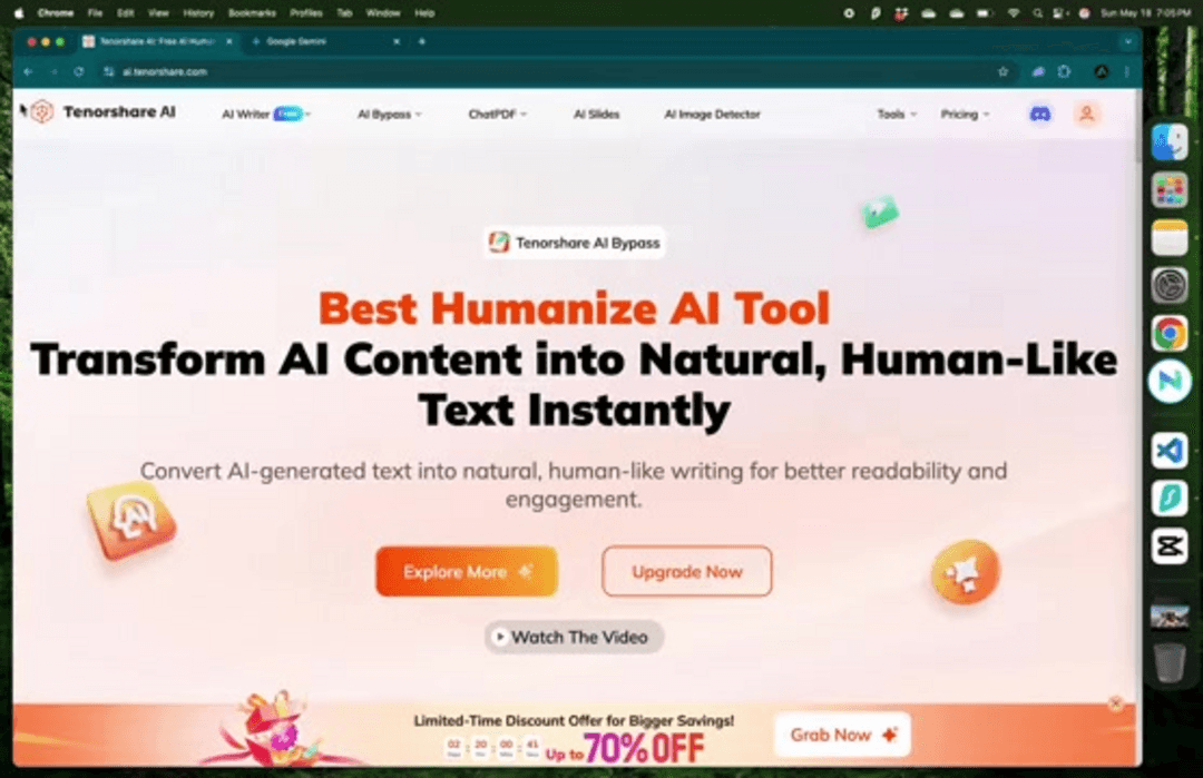 Tenorshare AI Bypass interface showing humanization features