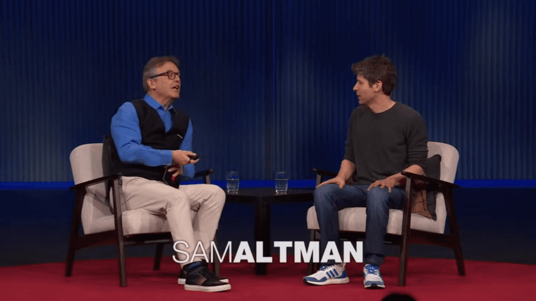 Sam Altman and Chris Anderson discussing AI future at TED Talk stage