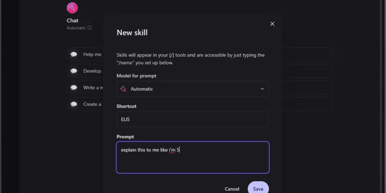 Brave Leo Skills interface showing custom AI shortcuts creation on desktop and mobile