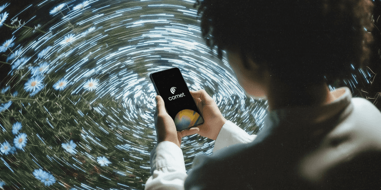 Perplexity Comet AI browser interface on Android smartphone showing voice recognition feature