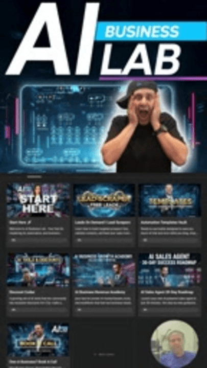 AI Business Lab platform interface showing lead generation and automation tools