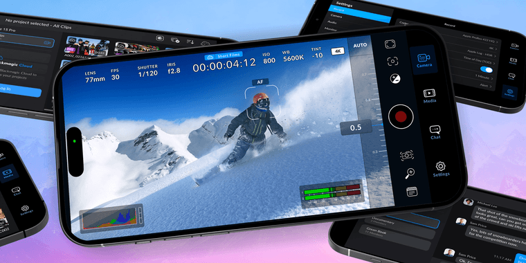 Blackmagic Camera 3.2 for iOS interface showing live streaming options