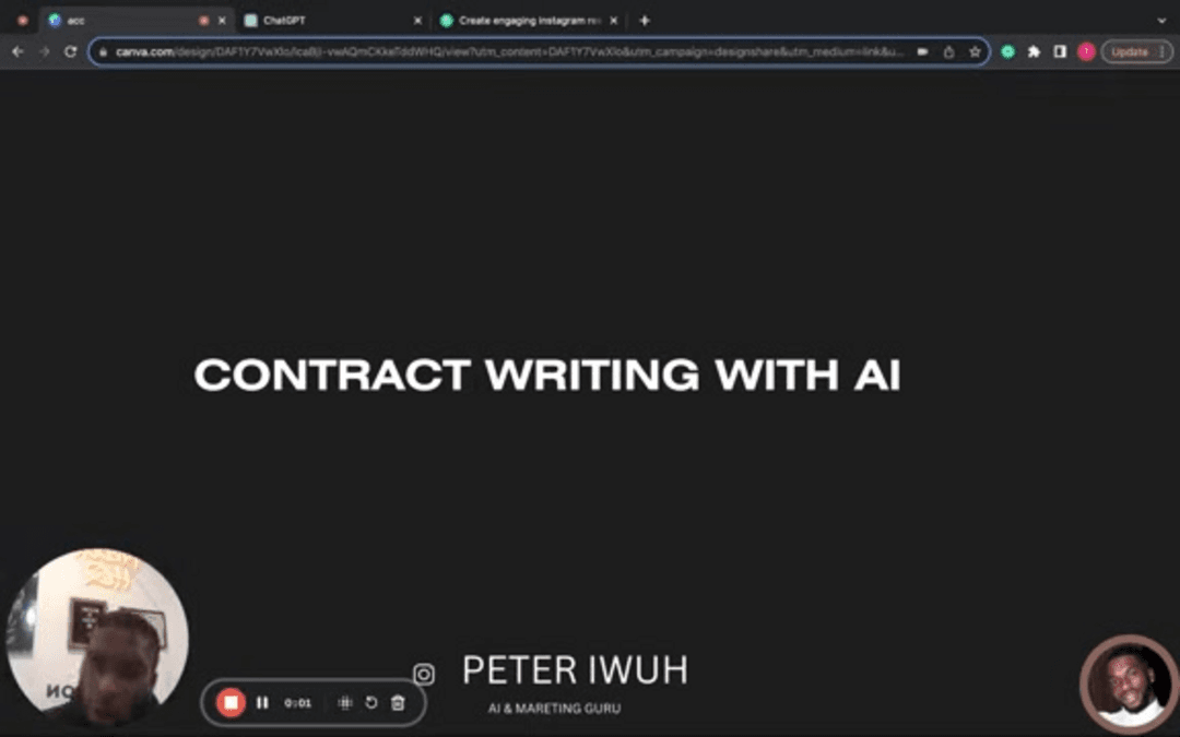 Business professional using AI contract writing software on laptop with legal documents