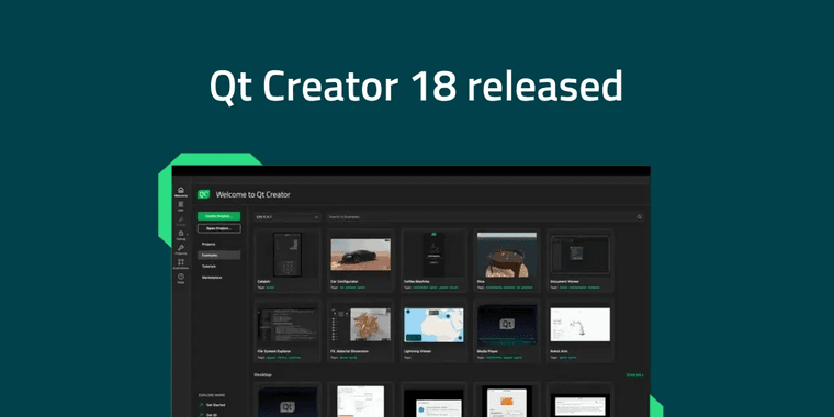 Qt Creator 18 IDE interface showing development container integration and code editing features