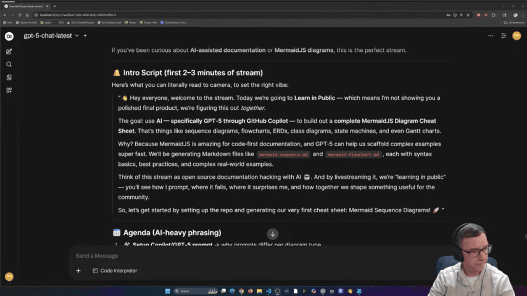 AI generating MermaidJS diagrams for technical documentation workflow