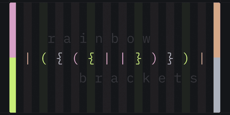 Zed code editor interface showing rainbow-colored brackets for nested code