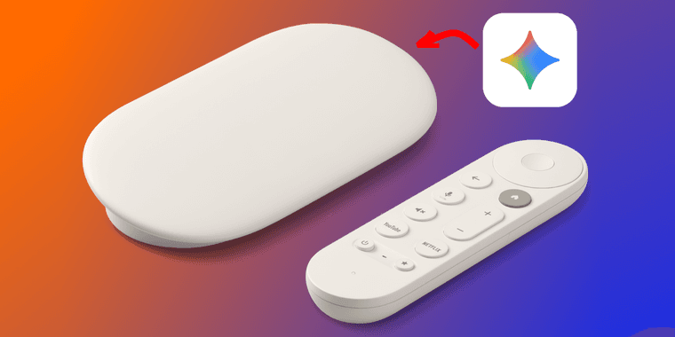 Google TV Streamer remote with microphone button highlighting Gemini AI activation