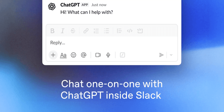 Slack workspace interface showing ChatGPT sidebar integration for AI-powered collaboration