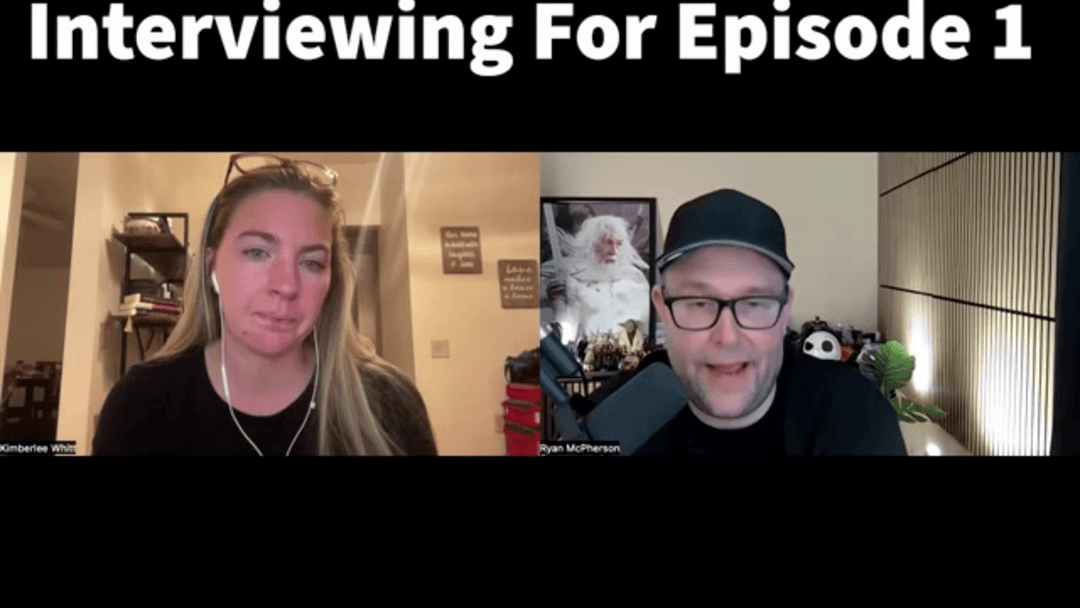 Professional podcast interview setup with microphones and recording equipment