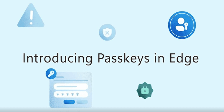 Microsoft Edge browser interface showing passkey authentication options