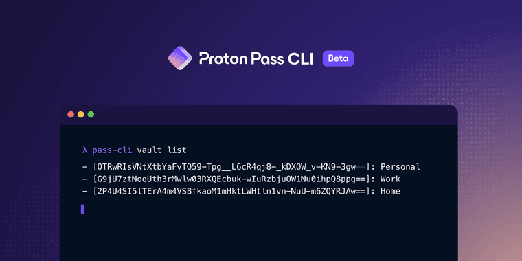 Proton Pass CLI interface showing secure terminal-based password management