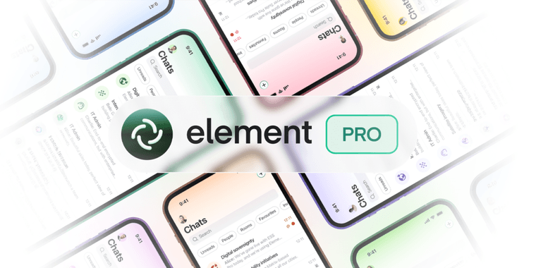 Element Pro interface showing secure enterprise messaging on desktop and mobile