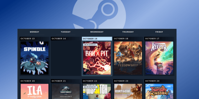 Steam Personal Calendar interface showing upcoming game releases and recommendations
