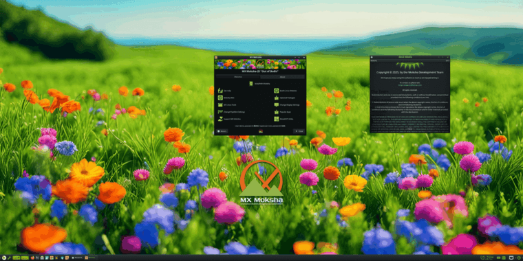 AV Linux 25 and MX Moksha 25 desktop environments showing updated features