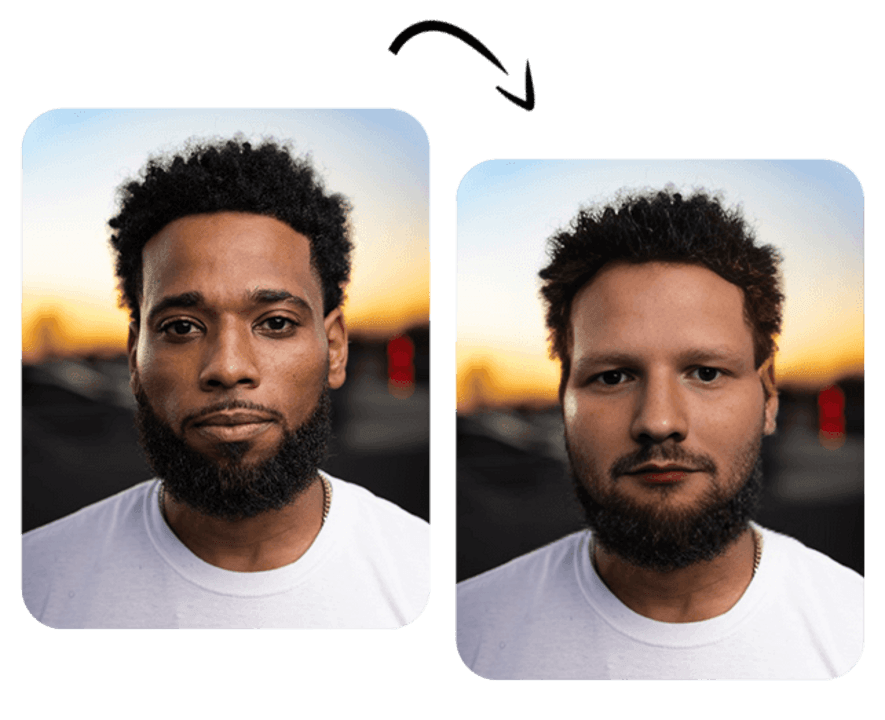 DeepFake Maker AI face swap interface showing realistic face transformation results